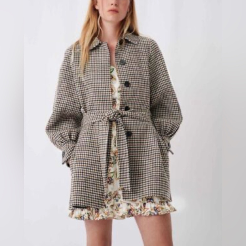 Maje Galico Belted Houndstooth Double-Face Coat in Size 40 Large